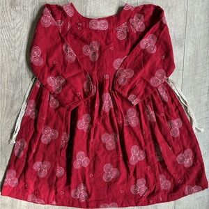 Lali Kids Side Tie Red Embroidered Long Sleeve Dress Size 6Y